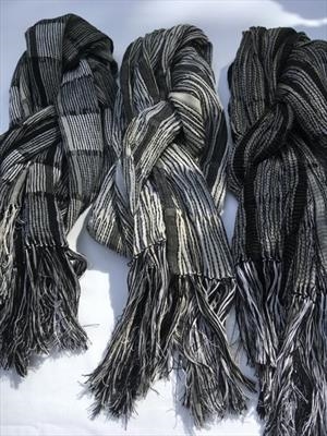 Three handwoven silk & wool scarves