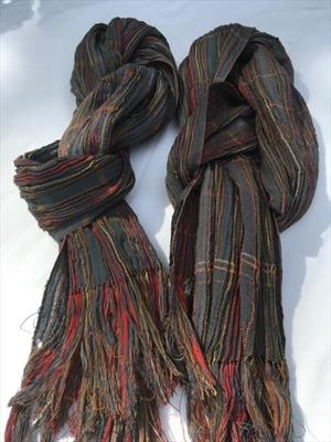 Two handwoven silk & wool scarves